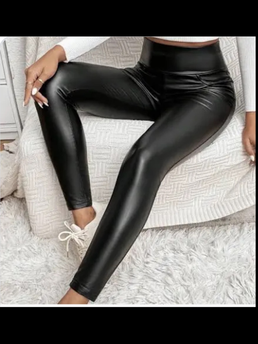High-Waist Faux Leather Leggings - Black